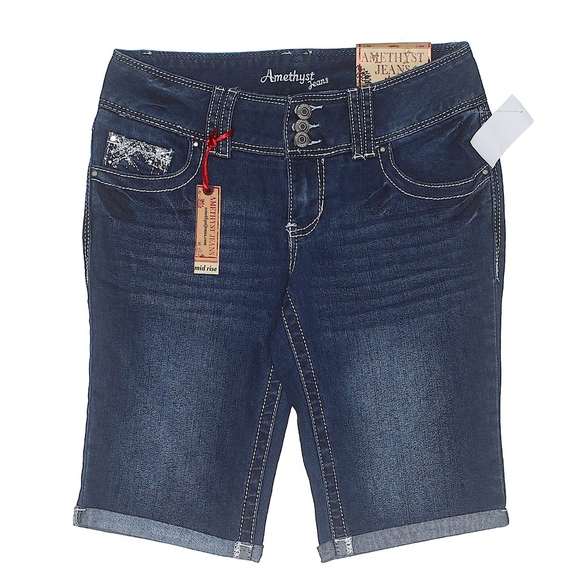 Wallflower Distressed Bermuda Shorts Denim New - Picture 2 of 3